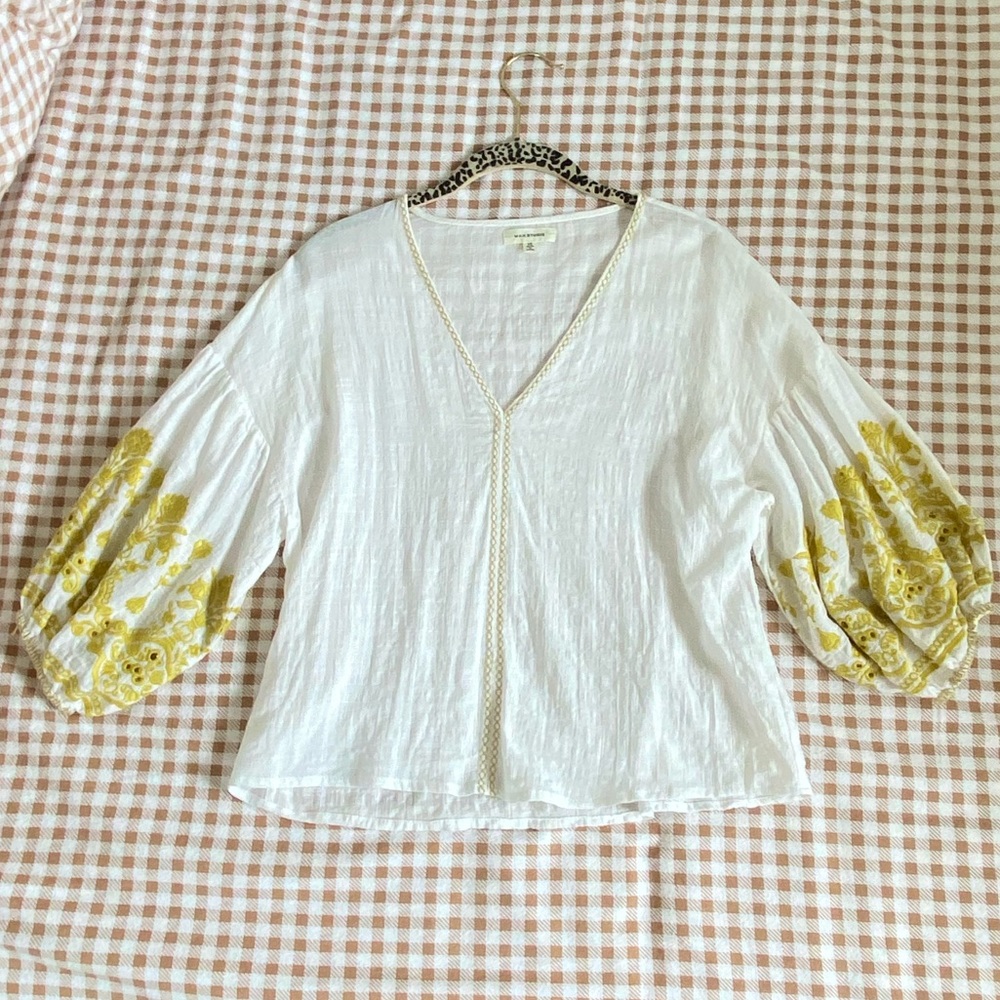 Max Studio Puff Sleeve Embroidered Blouse